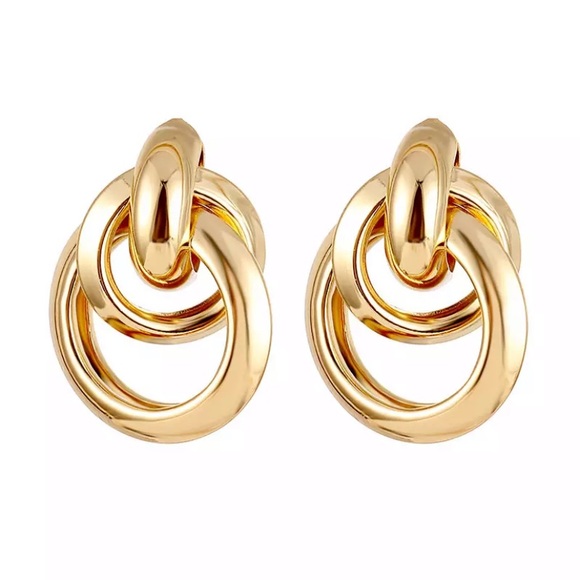 Jewelry - Stainless Steel Pendant Gold Double Hoop Earrings